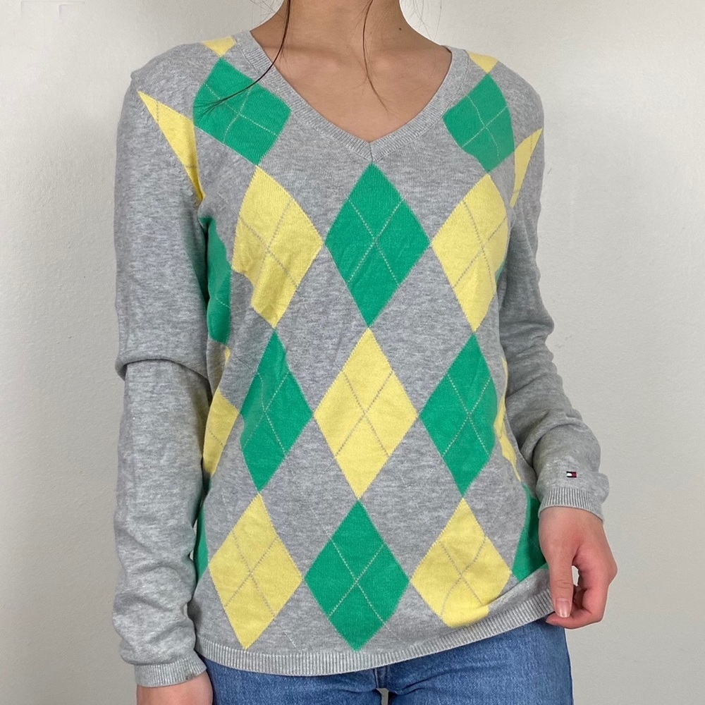 grey argyle sweater